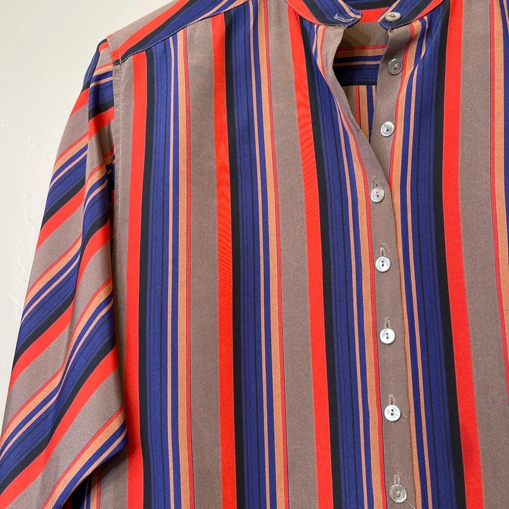 LC | VTG Retro Disco Dolaman Long Sleeve Allover Stripe Button Front Blouse - Picture 8 of 17